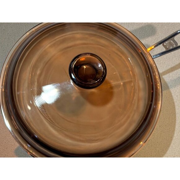 Vintage Corning Vision ware Amber Glass Saucepan With Lid .5L Stovetop Cookware - Picture 8 of 9